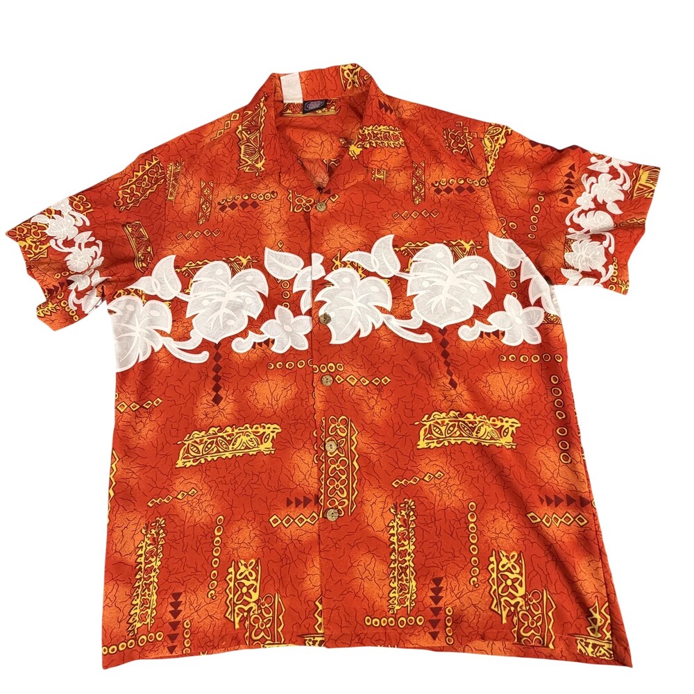 Maui Trading Company Shirt Mens XL Orange Floral Short Sleeve Hawaiian Aloha